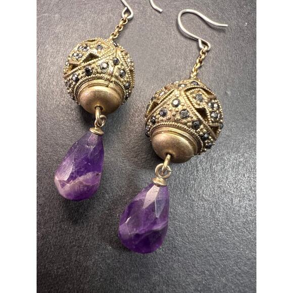 Vintage amethyst and marcasite sterling silver dangle earrings - Picture 11 of 16